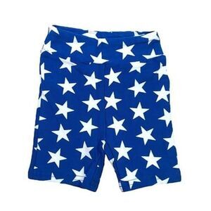 LuLaRoe Sz 6 Kids Biker Shorts Americana USA Stars White Blue Patriotic Flag
